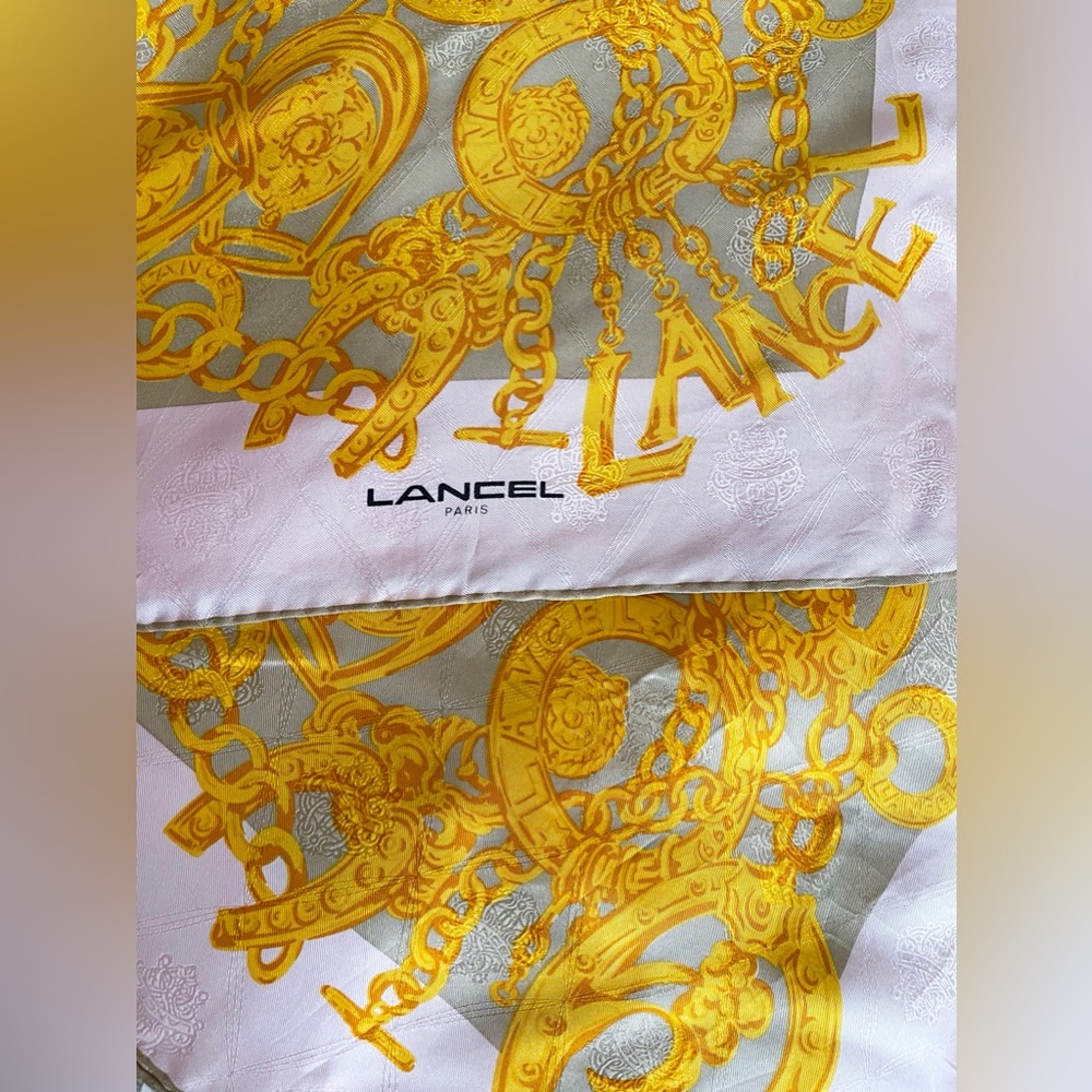 Lancel Paris  vintage pink yellow gray scarf